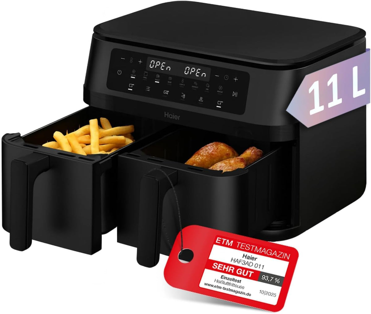 Friteuza cu aer cald Haier cu 2 camere, 11 L, 9 portii