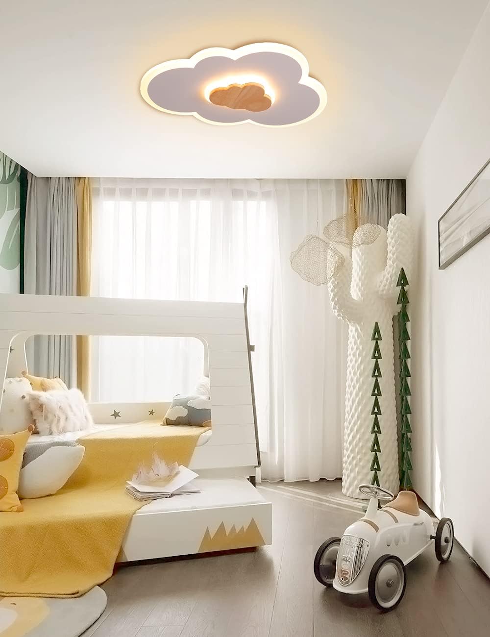 FANLG LED Ceiling Light, 40CM Cloud Light Dimmable Ceiling Lamp with Remote Control 3000-6000K, Kids Night Light 20W Wood Ceiling Light for Kids Room/Living Room/Bedroom/Hallway