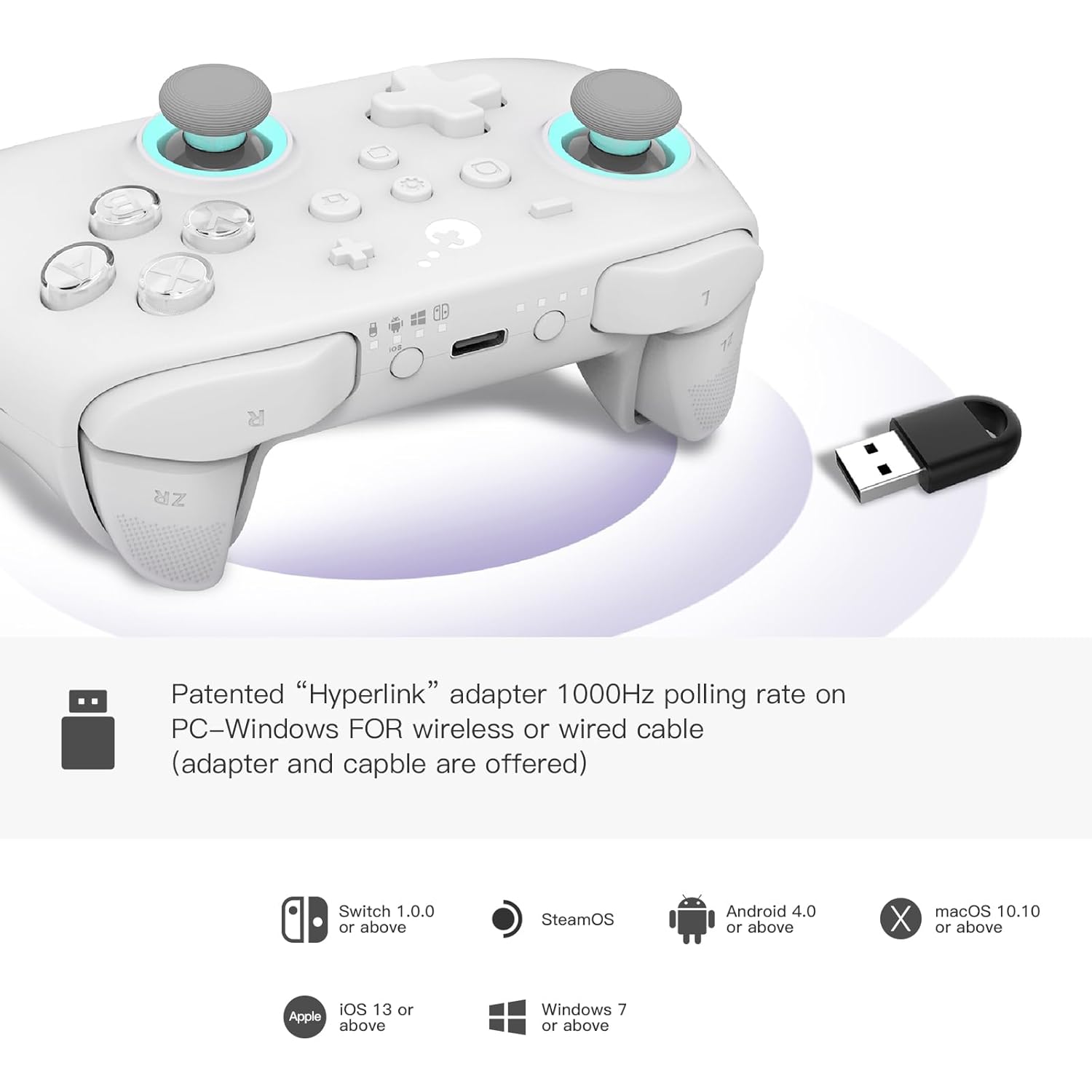[No Drift] GuliKit KK3 Max Bluetooth Controller, Kingkong 3 Max Wireless Controller for Switch/Switch OLED, Hall Effect Joystick/Triggers, Maglev/Rotor/HD Vibration, Hyperlink Adapter (White)