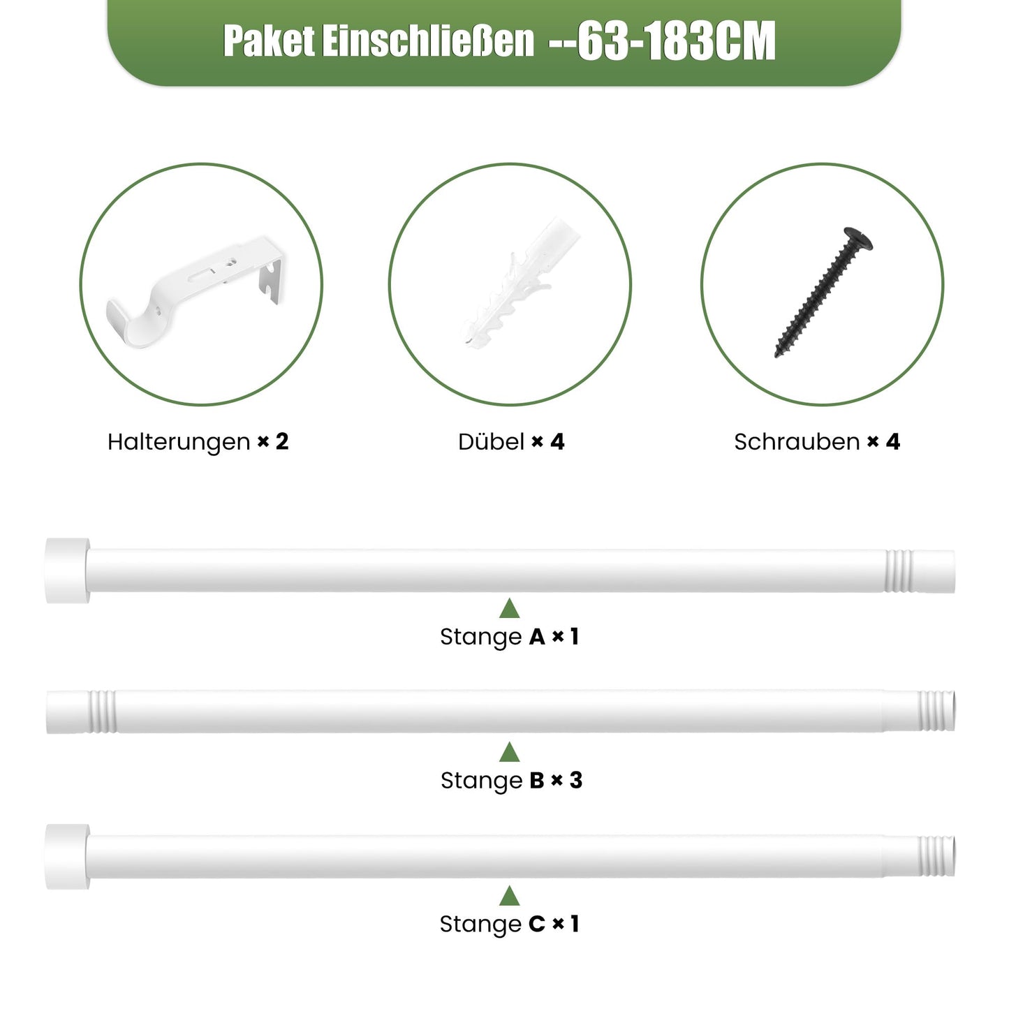 Galerie perdea Poskena 63-183 cm, 16 mm, otel inoxidabil alb