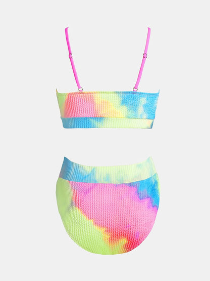 Costum de baie bikini CUPSHE cu decolteu U, talie inalta si imprimeu batik curcubeu, marimea XL