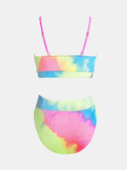 Costum de baie – L Candy Rainbow CUPSHE Bikini Set Talie inalta Texturat