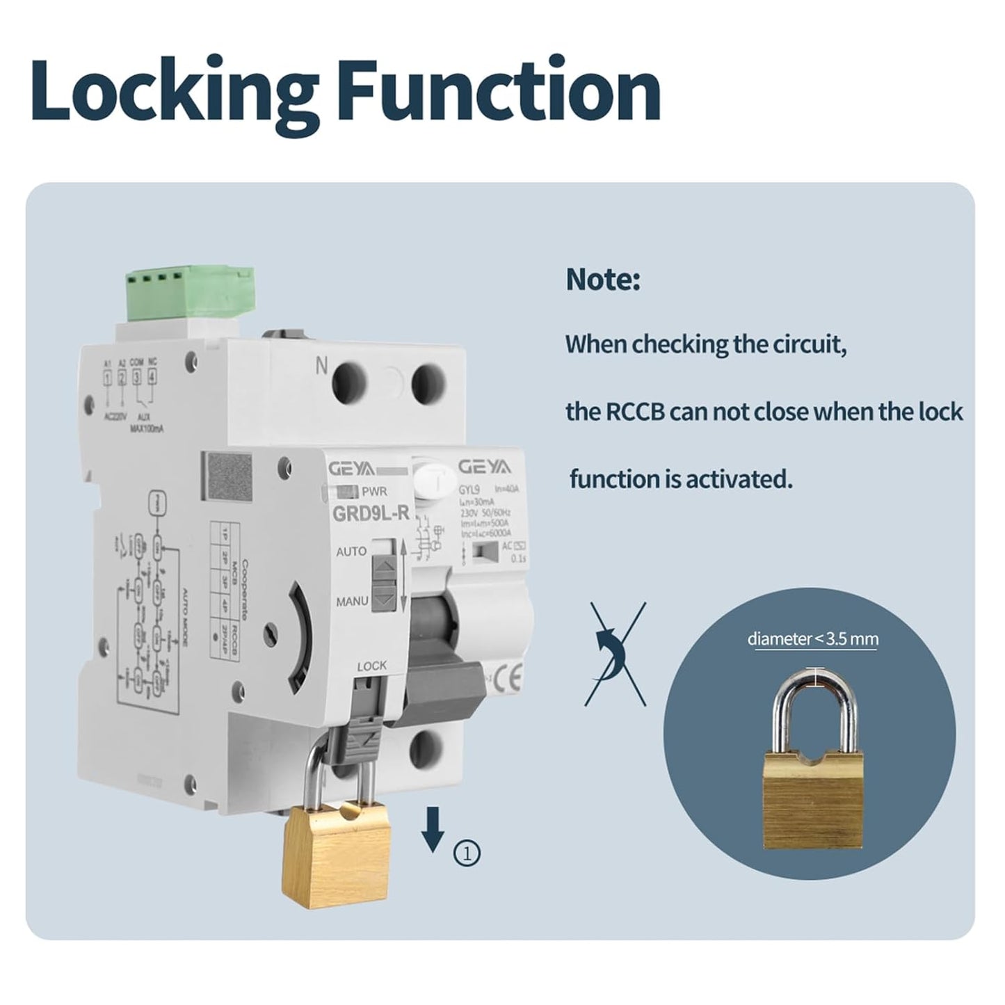 GEYA Auto Reclosing Device Circuit Breaker 6KA ELCB Self-Reclosing RCCB Recloser RCD AC Type (Auto Recloser AC220V+RCCB 2P-25A-30mA)