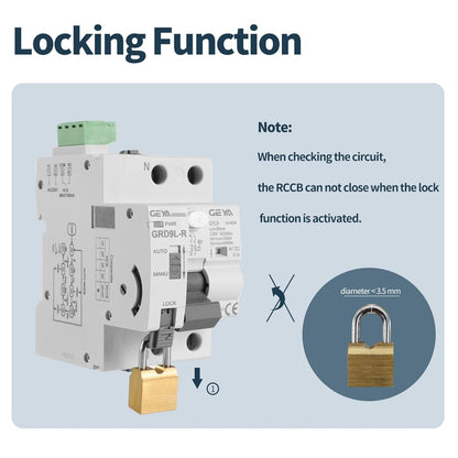 GEYA Auto Reclosing Device Circuit Breaker 6KA ELCB Self-Reclosing RCCB Recloser RCD AC Type (Auto Recloser AC220V+RCCB 2P-25A-30mA)