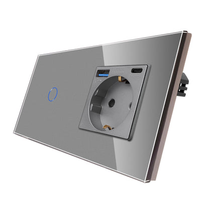 Intrerupator touch cu priza Schuko USB-C+A 20W + status LED CNBINGO