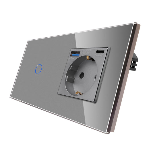 Intrerupator touch cu priza Schuko USB-C+A 20W + status LED CNBINGO
