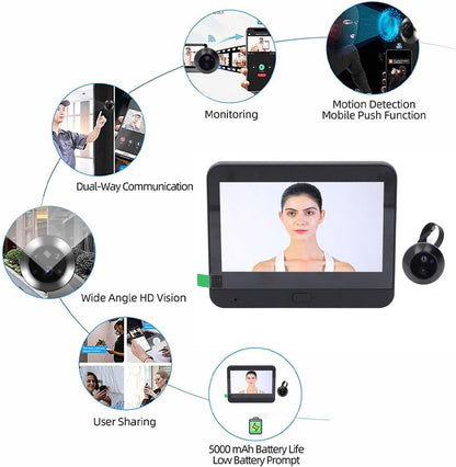 WiFi Door Viewer Camera, Wireless Digital Door Camera, 4.3 Inch LCD Display, 1080P Video Doorbell Camera, Two-Way Conversation, IR Night Vision, PIR Motion Detection