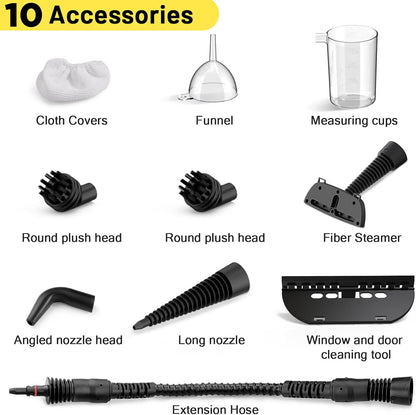 Handheld Steam Cleaner, Steam Cleaner, Cleaning Steamer, Portable Multi-Purpose Steam Cleaner with Safety Lock and 10 Piece Accessory Kit for Removing Dirt, Grease