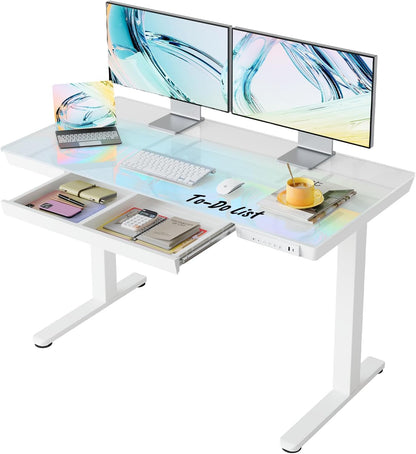 Birou HUANUO 100 x 60 cm din sticla reglabil pe inaltime USB
