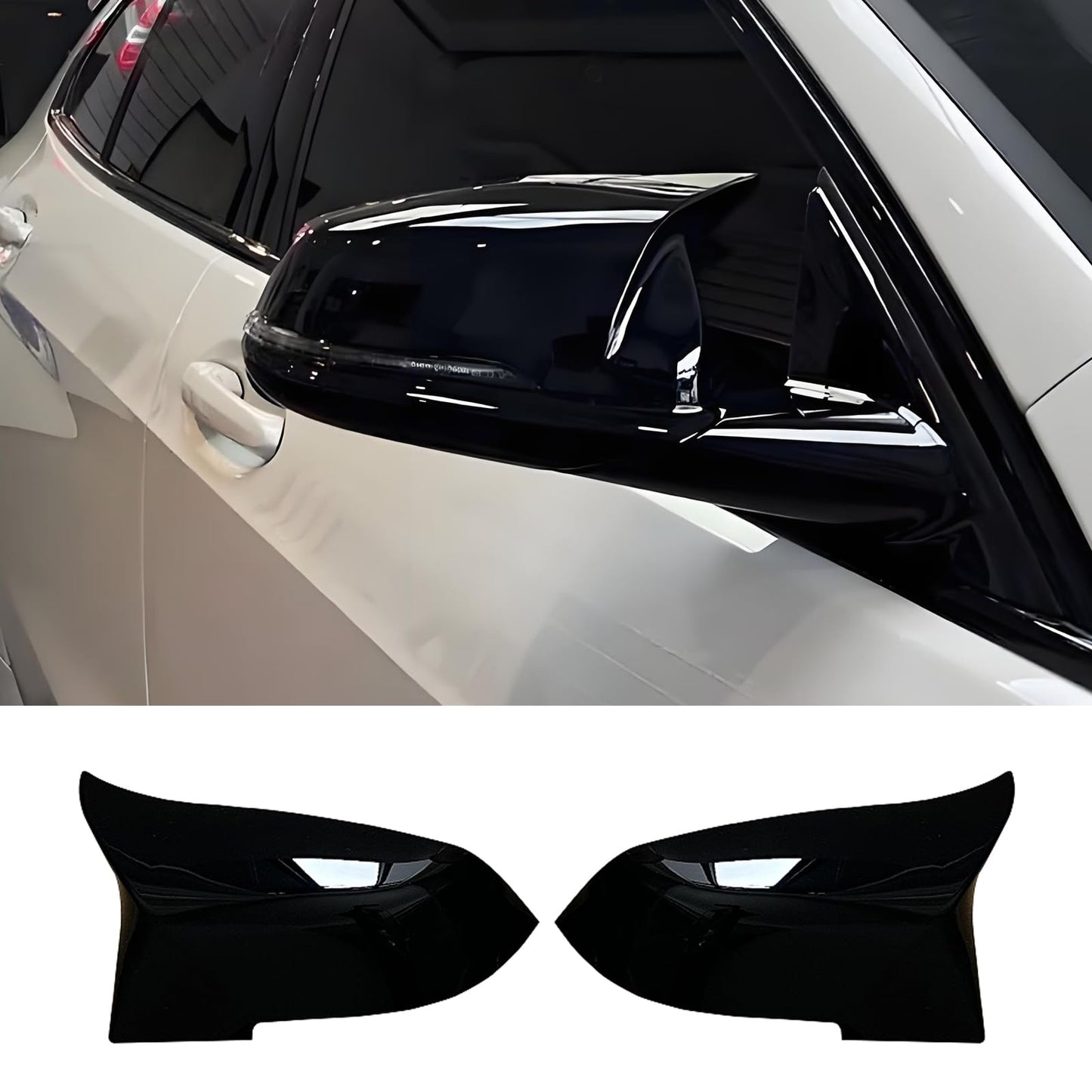 Door Mirror Cover Caps For BMW E81 E87 2008-2011 E90 E91 2009-2011 E92 E93 2010-2013 LCI Facelift Replacement Side Mirror Caps Gloss Black(For 1er E81 E87&3er E90 E91 E92 E93 LCI)