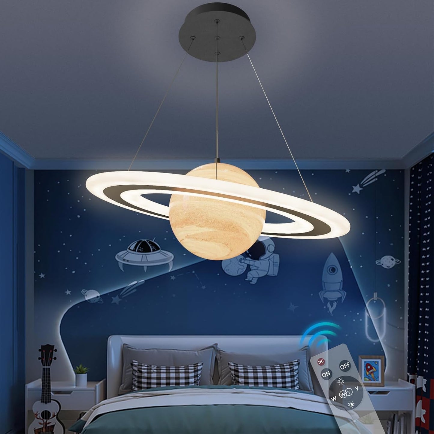 Plafoniera Pendul LED dimabil 45cm cu telecomanda DROMEZ, acrilic Blue Planet 40W