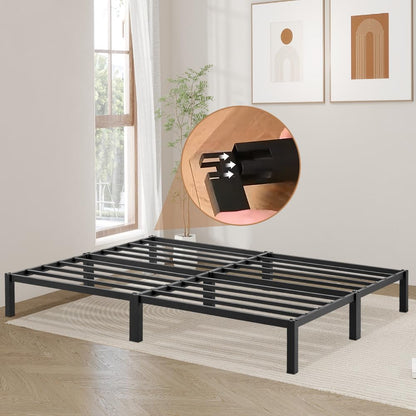 Pat metalic FetiNes LUBLIN-BK-IN 140x200 cm negru minimalist