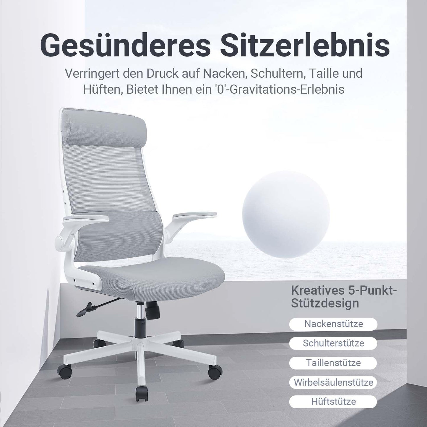 Scaun de birou MELOKEA CHAF018G ergonomic cu tetiera reglabila