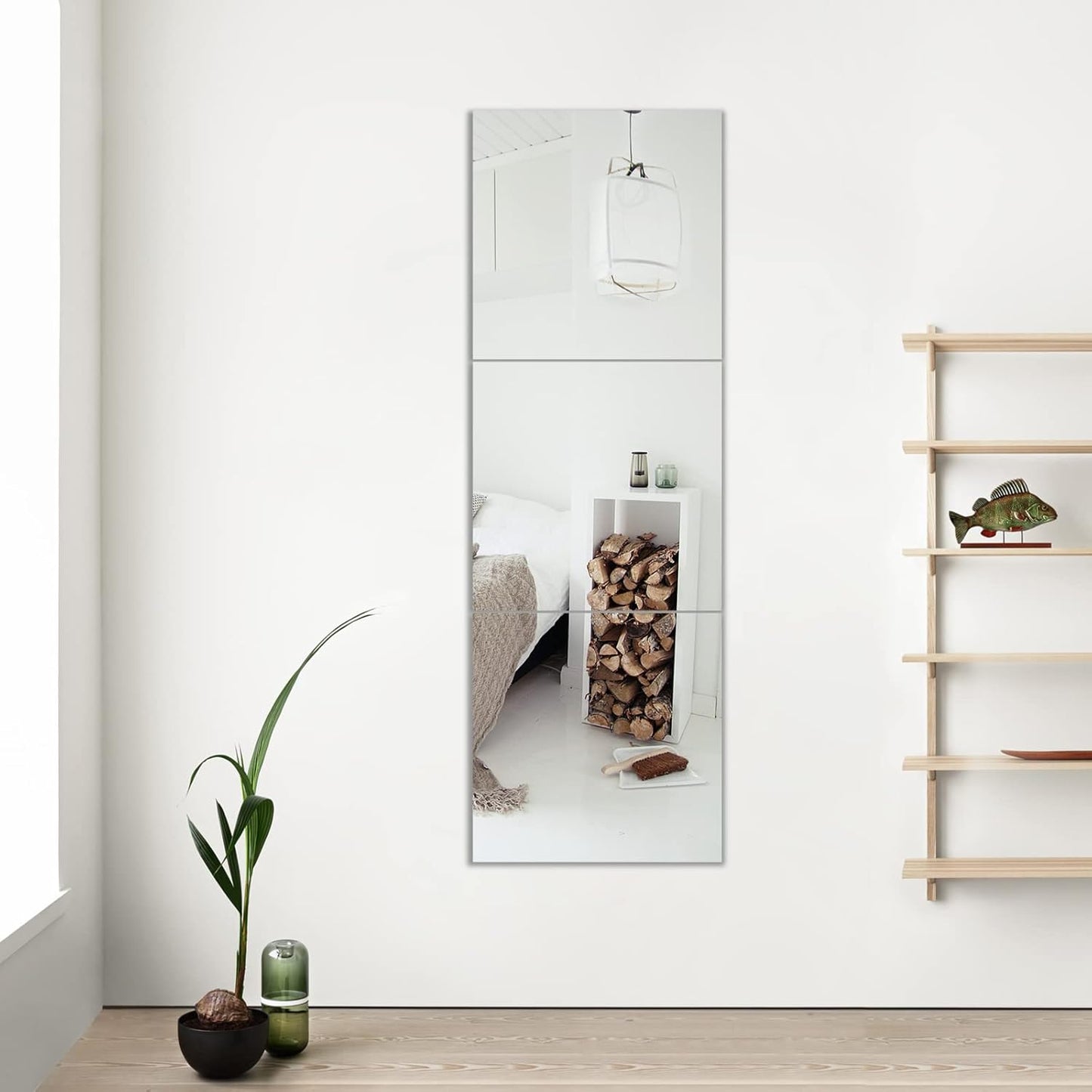 Muzilife Glass Mirror Tiles, 3 Pieces, 40 x 40 cm, DIY Wall Mirror with 4 Adhesive Mats, HD Mirror Set in Kitchen, Living Room and Bathroom