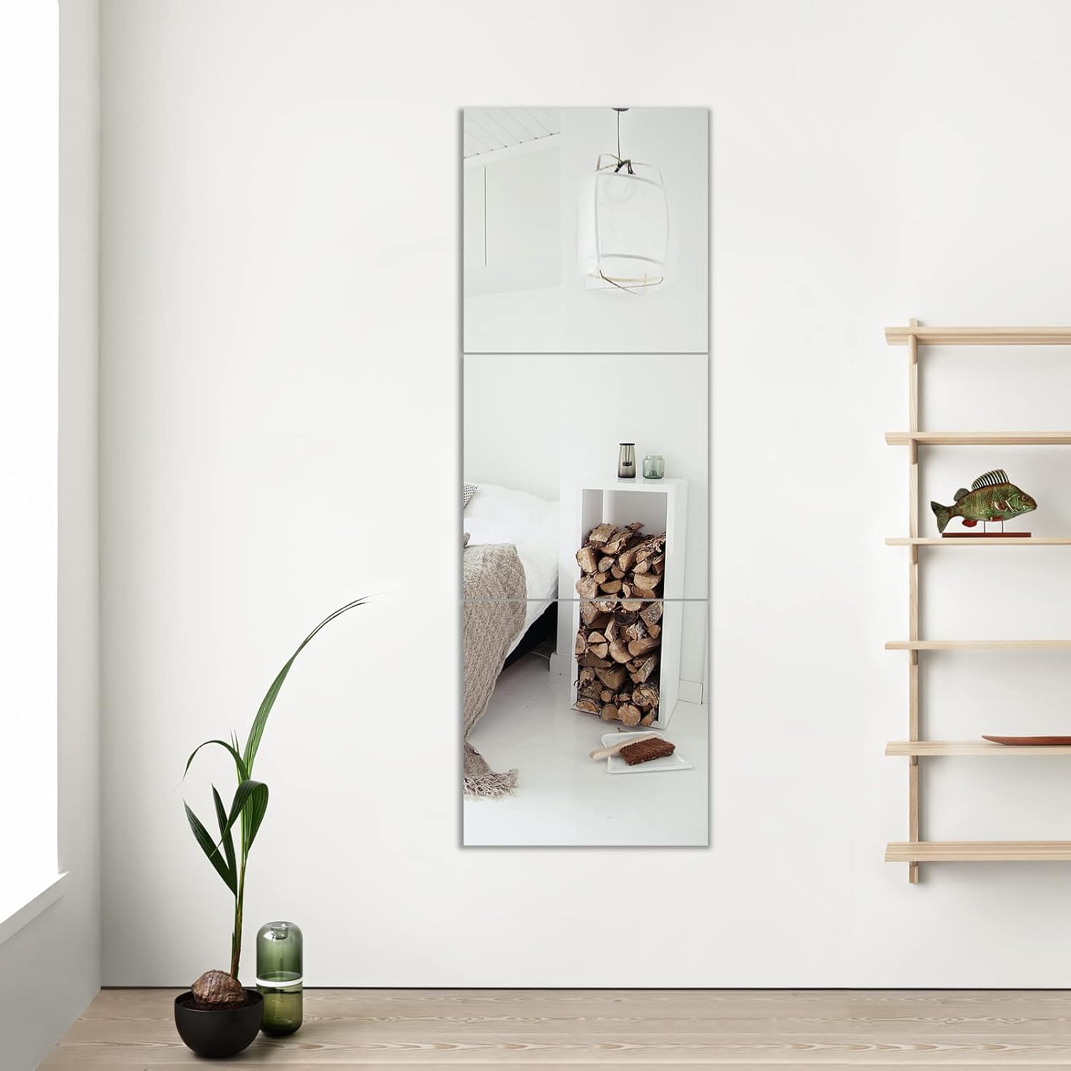 Muzilife Glass Mirror Tiles, 3 Pieces, 40 x 40 cm, DIY Wall Mirror with 4 Adhesive Mats, HD Mirror Set in Kitchen, Living Room and Bathroom