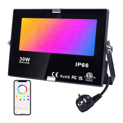 DUSKTEC LED RGB Floodlight Outdoor 80W,Colour Changing Smart Flood Lights with Plug IP66 Waterproof, Plug-in Outdoor Garden Lighting Mains Powered 800W Equivalent with APP Controlled,2 Pack