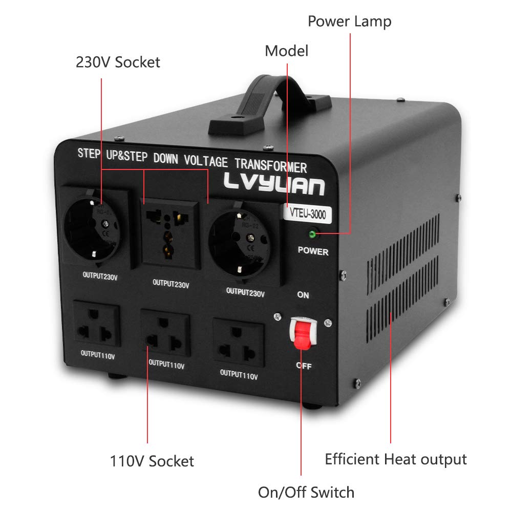 Cantonape Voltage Converter 3000W, 5A, 220V-240V/110V-120V, 3000W, Automatic Voltage Stabiliser