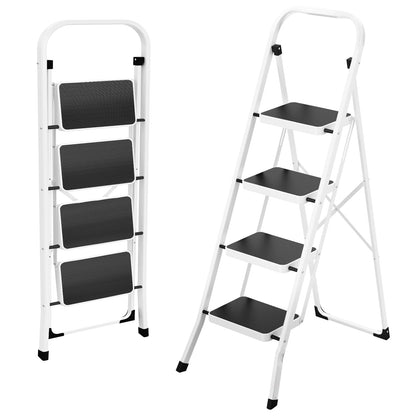 Scara pliabila HBTower KQ-SL-4-WH 4 trepte 150 kg alba