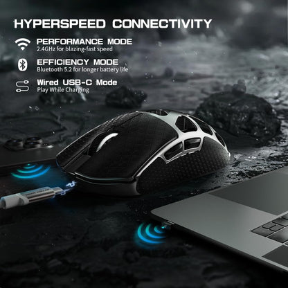 ATTACK SHARK R3PRO 46g Superlight Magnesium Alloy Mouse, 8000Hz Wireless Polling Rate, 26000 DPI, 2.4G/BT/Wired Gaming Mouse, PixArt PAW3395 Sensor G502, with Coiled Cable, PC/Mac, Grey