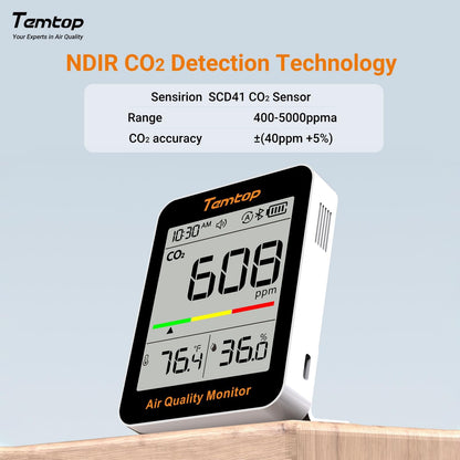 Monitor calitate aer Temtop C1+ CO2 Bluetooth app alb