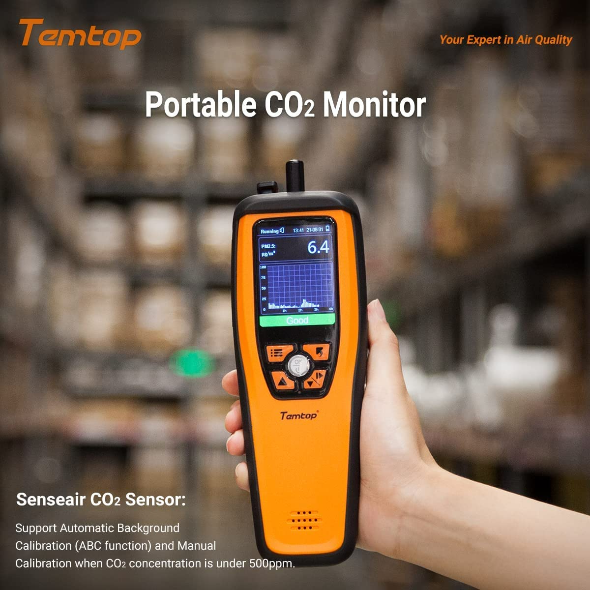 Temtop Air Quality Monitor CO2 Meter Professional CO2 PM2.5 PM10 Formaldehyde Temperature and Humidity Monitor w/Audio Alarm Data Export (M2000 2nd)