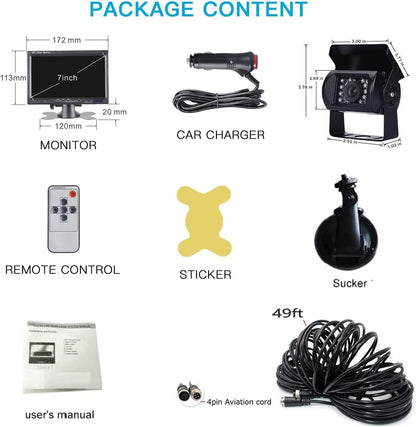 Retrocamera Camper Telecamera per Auto, Monitor LCD da 7" e Telecamera per Auto Kit, Impermeabile IP67 HD Visione Notturna con Linea di Ritardo di 15 m Sistema di Sensori di Parcheggio