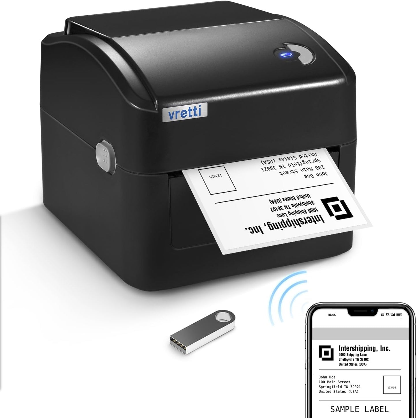 vretti Etikettendrucker WiFi 5G，DHL Etikettendrucker,Thermodrucker 4x6 für Versandetiketten Kleinunternehmen, Kompatibel mit Amazon,Shopify,Etsy,Ebay,UPS,DHL,FedEx