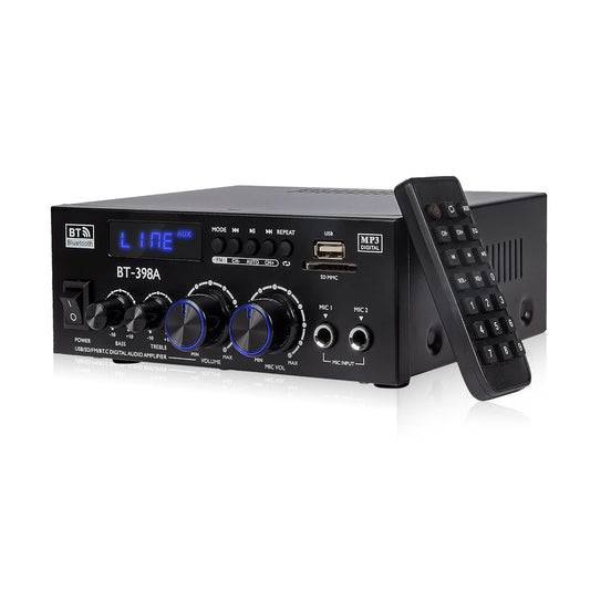1000W Amplificateur, Bluetooth 5.3 Audio, Stéréo Audio Récepteur Ampli HiFi à 2.0 CH 60W x2 avec Bass/Treble/AUX/FM/MIC/USB, Convient pour Deux Haut-parleurs d'environ 10 Pouces, pour Ampli Voiture
