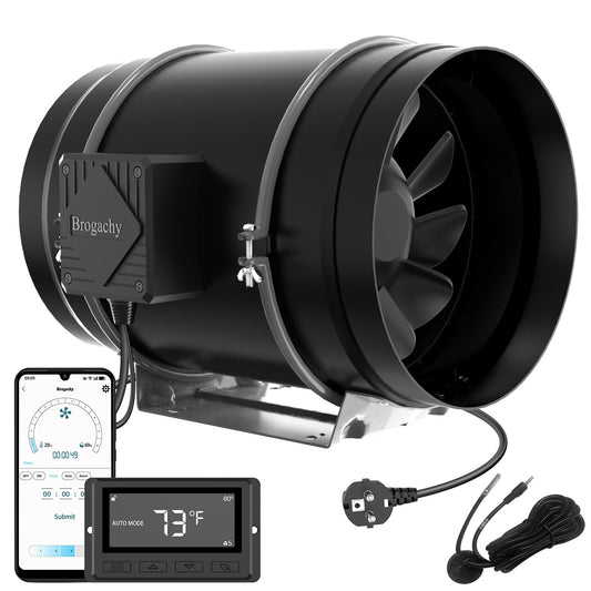 Brogachy 200mm intelligent Inline Duct Fan with Wifi App,Three-phase motor(UK plug) Quiet Exhaust Fan 1413 m³/h,8 Inch Inline Fan for Growth Tent, Hydroponics, Home Use, Ventilation and Exhaust Fan.
