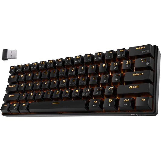 RK Royal Kludge RK61-US 2.4 GHz Wireless/Bluetooth/Wired 60% Mechanical Keyboard, 61 Keys Compact Keyboard, Hot Swappable Red Switch Gaming Keyboard with Software for Windows/Mac/Android
