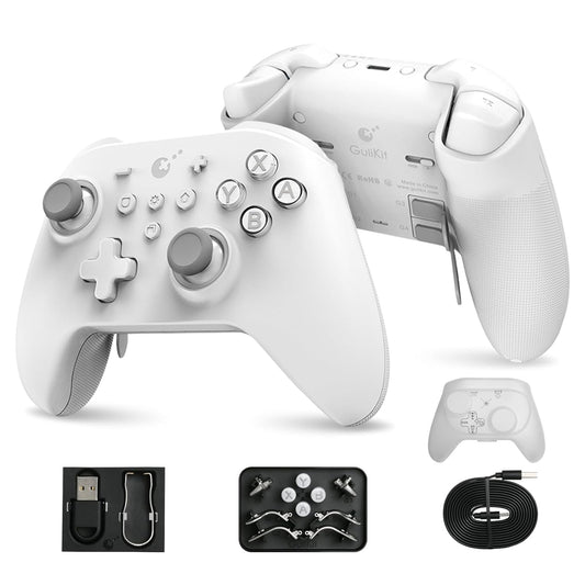 [No Drift] GuliKit KK3 Max Bluetooth Controller, Kingkong 3 Max Wireless Controller for Switch/Switch OLED, Hall Effect Joystick/Triggers, Maglev/Rotor/HD Vibration, Hyperlink Adapter (White)
