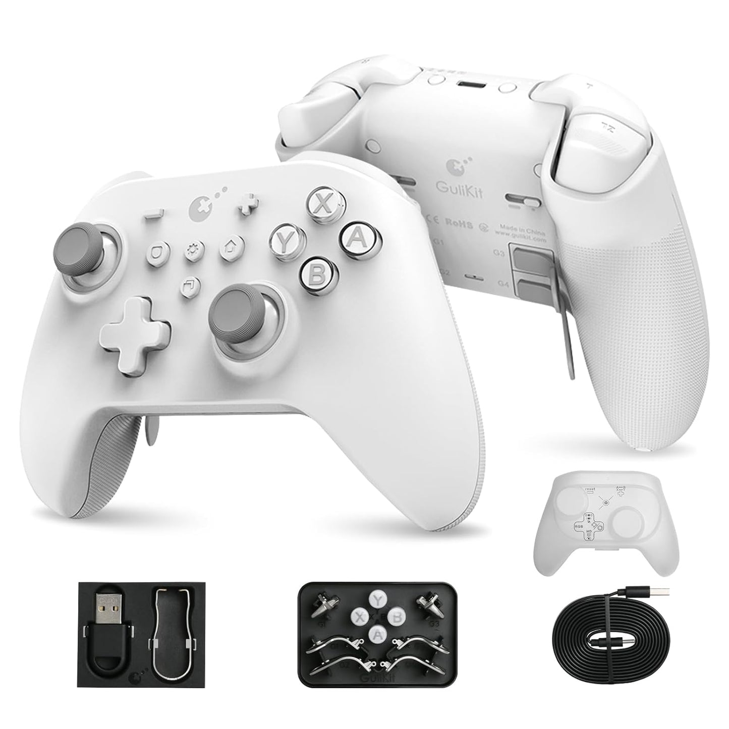 [No Drift] GuliKit KK3 Max Bluetooth Controller, Kingkong 3 Max Wireless Controller for Switch/Switch OLED, Hall Effect Joystick/Triggers, Maglev/Rotor/HD Vibration, Hyperlink Adapter (White)