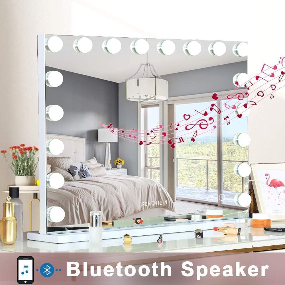 Oglinda cosmetica FENCHILIN Bluetooth 10x 18 LED USB 80x58 cm