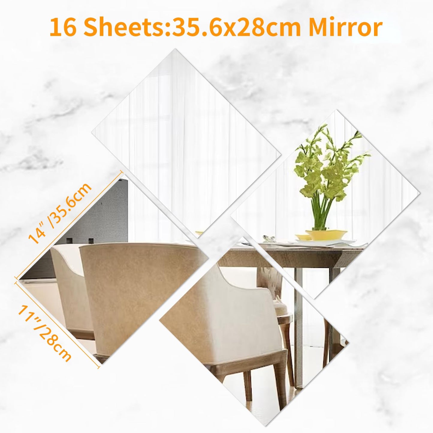 Oglinzi perete Vasemouh set 16 35.6x28 cm autocolante moderne