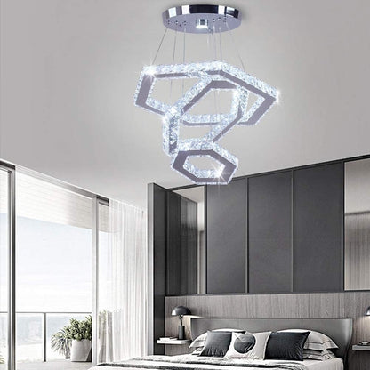 Lampa suspendata FRIXCHUR Crystal 3 inele LED 47W 6500K