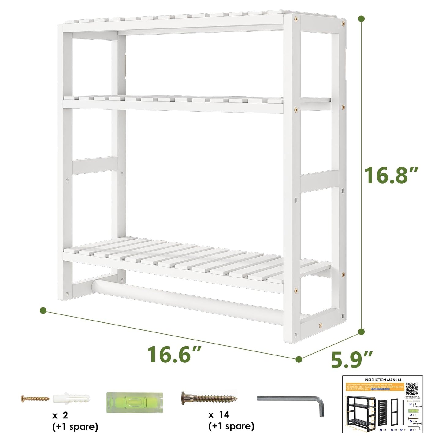 Raft baie Bamworld Adjustable Bamboo 3 niveluri montaj perete alb