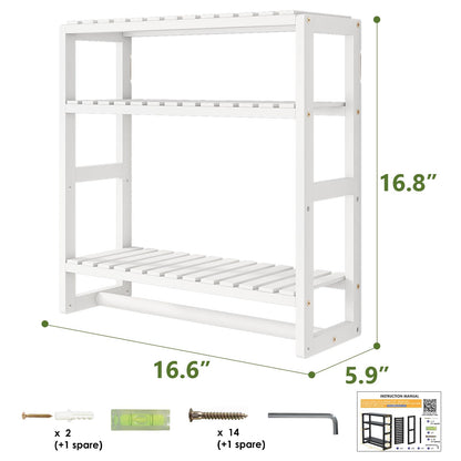 Raft baie Bamworld Adjustable Bamboo 3 niveluri montaj perete alb