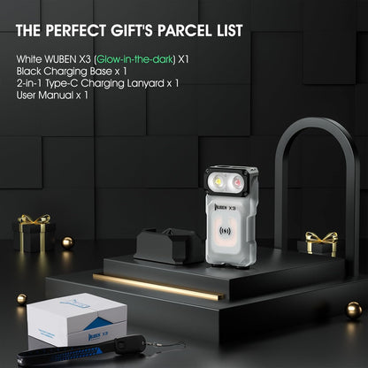 WUBEN X3 Mini Rechargeable Flashlight with Charging Base 180 Degree EDC Keychain Flashlight Twist Ip65 Waterproof Magnet Pocket Flashlights 10 Mode Type-C Lanyard for Camping, Outdoor,Inspection, Gift