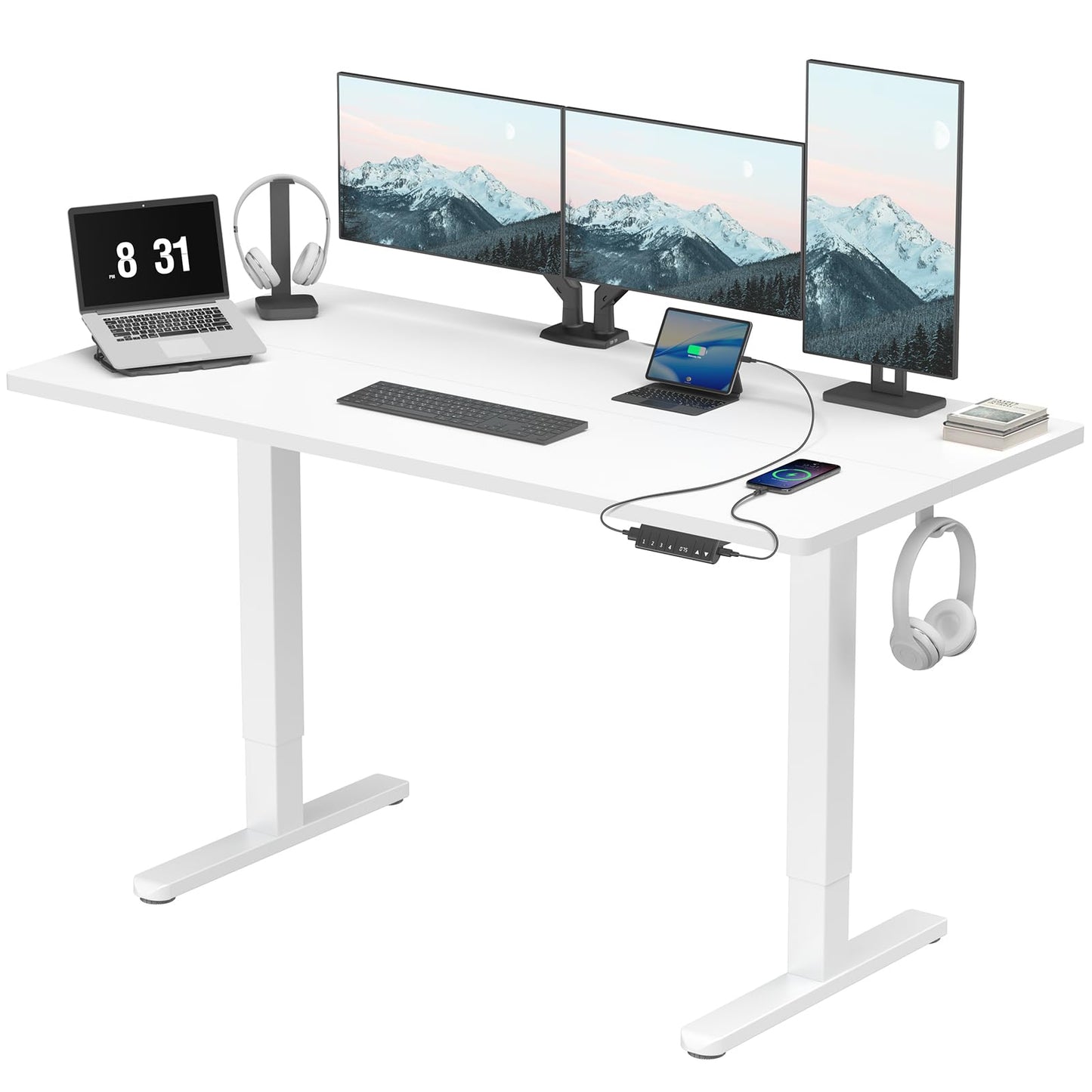 Birou HUANUO reglabil electric 120x80 cm USB-C USB-A alb