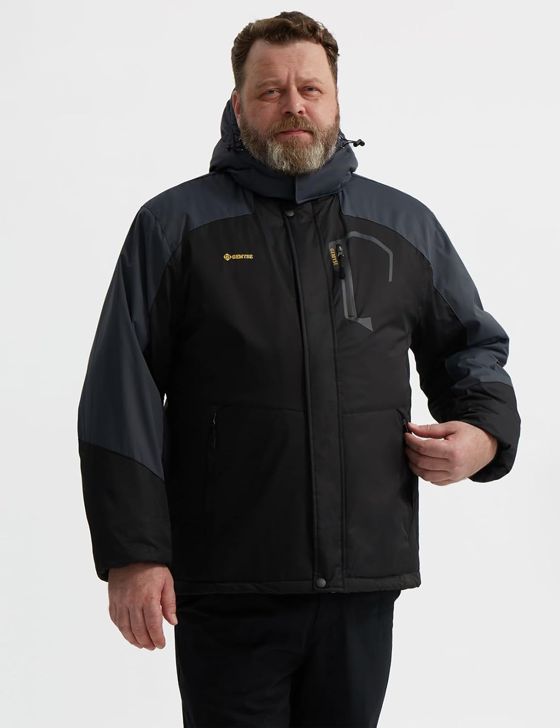 GEMYSE Men's Mountain Waterproof Ski Jacket Windproof Fleece Outdoor Winter Coat with Hood