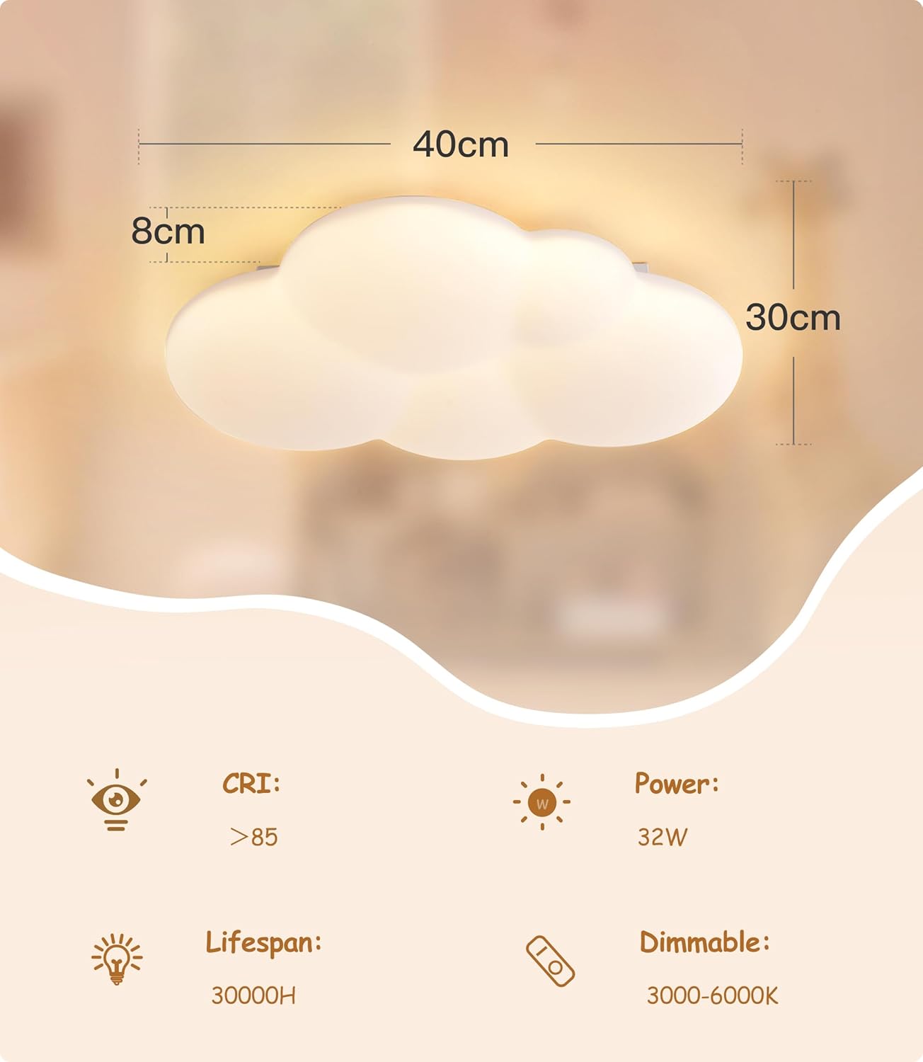YUEEU PE soveværelse lampe børneværelse lampe loft LED loftslampe børneværelse 40 cm sky loftslampe børnelampe, dæmpbar sky lampe med fjernbetjening, loftslamper til børn, babyværelse