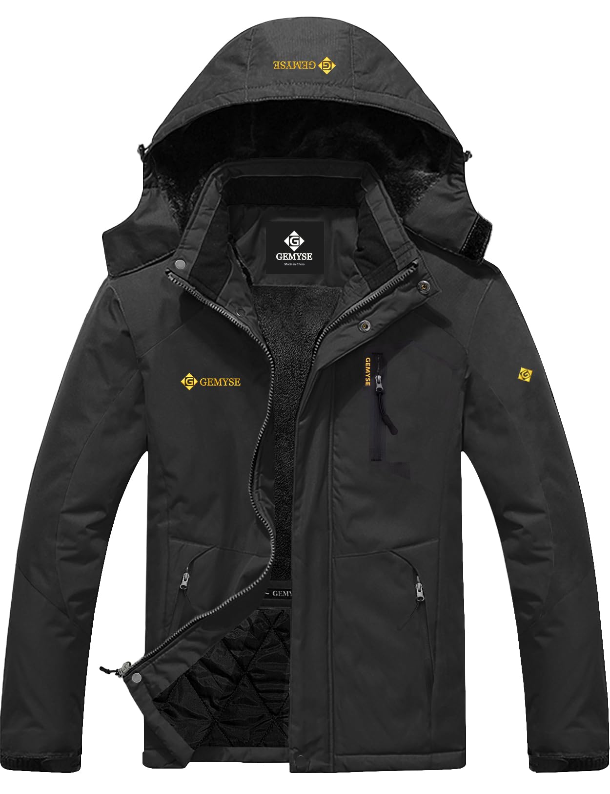 GEMYSE Men's Mountain Waterproof Ski Jacket Windproof Fleece Outdoor Winter Coat with Hood