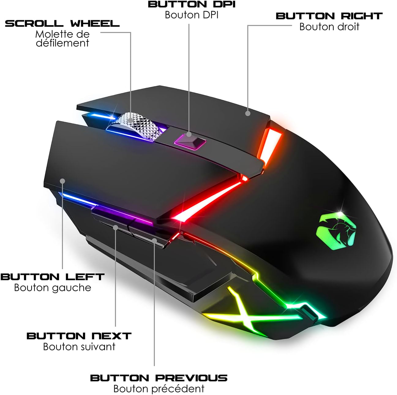EMPIRE GAMING - Armor RF358 Wireless Pack - AZERTY Wireless Gaming Keyboard (French Layout) 2.4 GHz RGB - 2400 DPI Gamer Mouse - Mouse Pad - PC PS4 PS5 Xbox One/Series