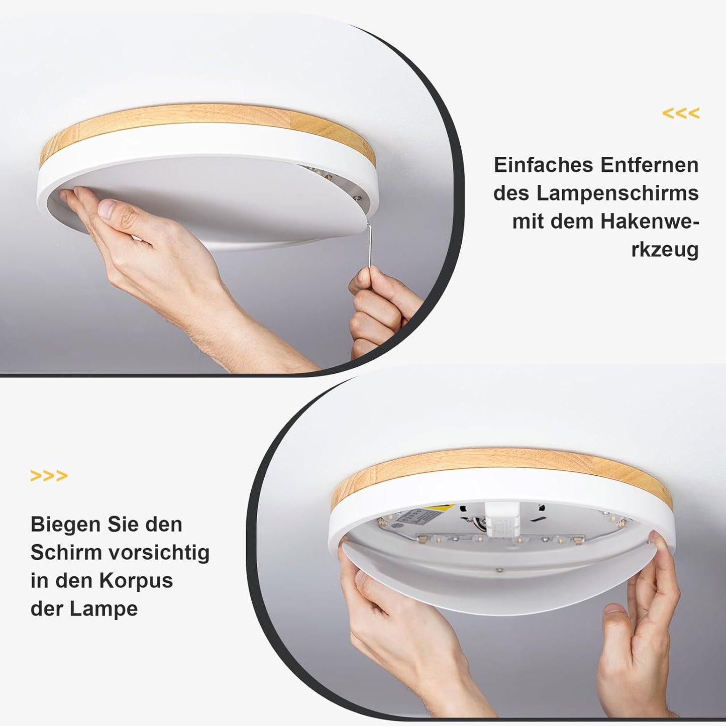 Qamra Ceiling Light, LED Ceiling Light, Wood, 40 cm, Flat Ceiling Light, White, 36 W Round Lamp for Living Room, Bedroom, Kitchen, Hallway, Dining Room, 4000 K