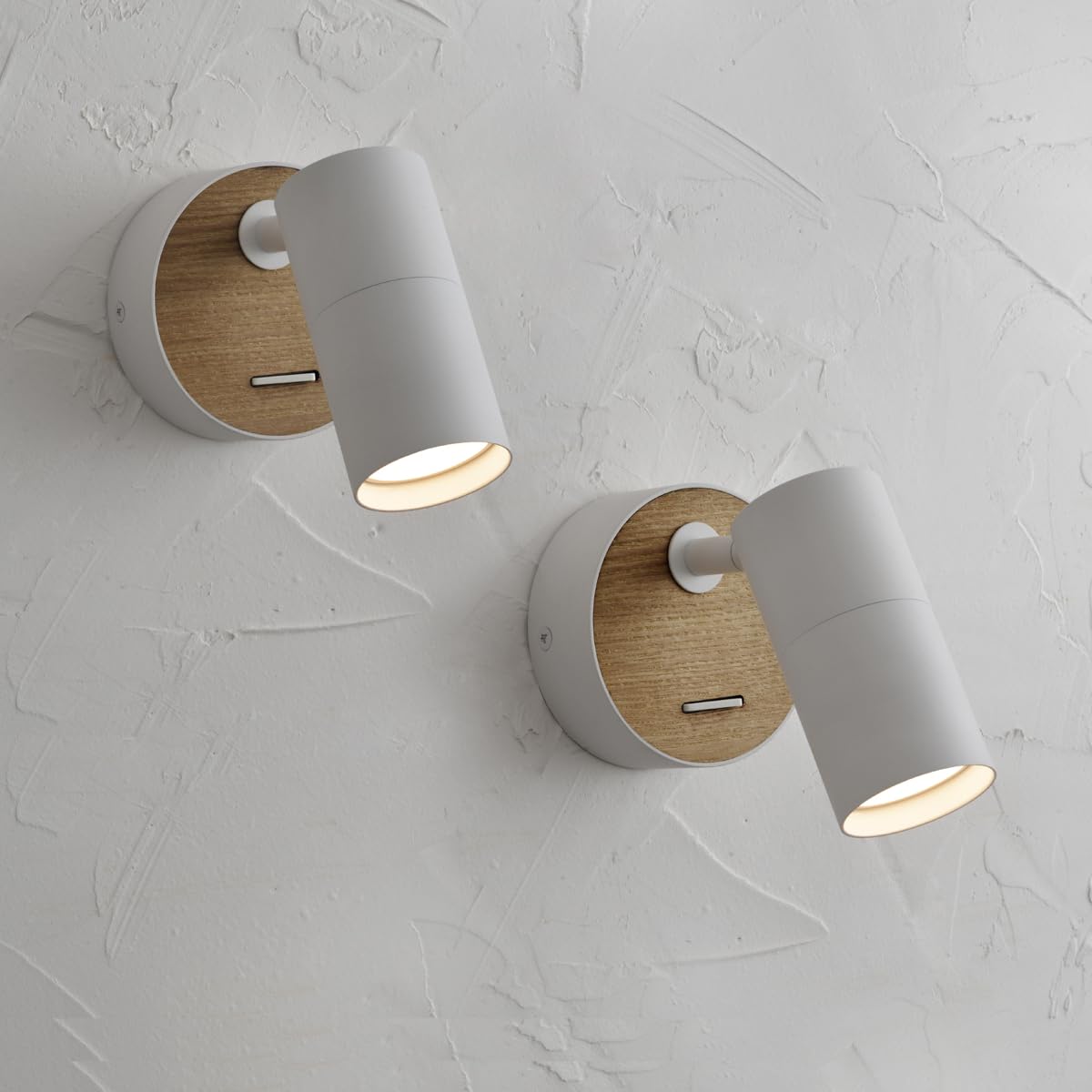 ouglres Black Wall Lamp with Switch, Pack of 2, Wooden Wall Light, Retro Wall Spot Made of Aluminium Lampshade, Rotatable, Wall Light Indoor, Compact, Bed, Bedroom, Living Room, GU10