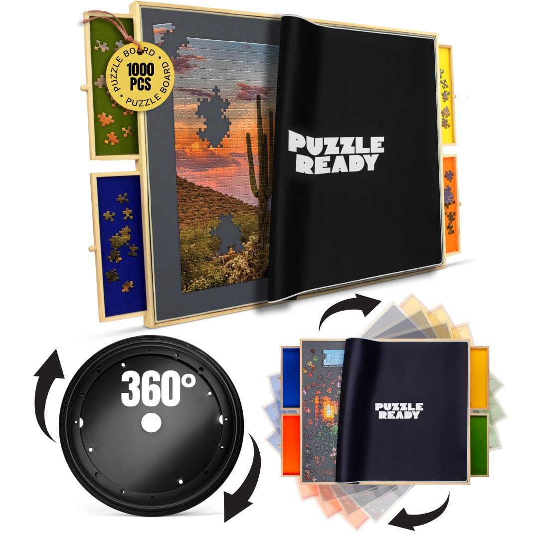 Puzzle Board Puzzle Ready 1000 piese lemn cu sertare colorate