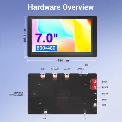 ELECROW Moniteur Tactile, 7.0 Zoll ESP32 HMI Display 800x480 RGB TFT LCD Touchscreen Kompatibel mit LVGL/Esphome-homeassistant/PlatformIO/Micropython