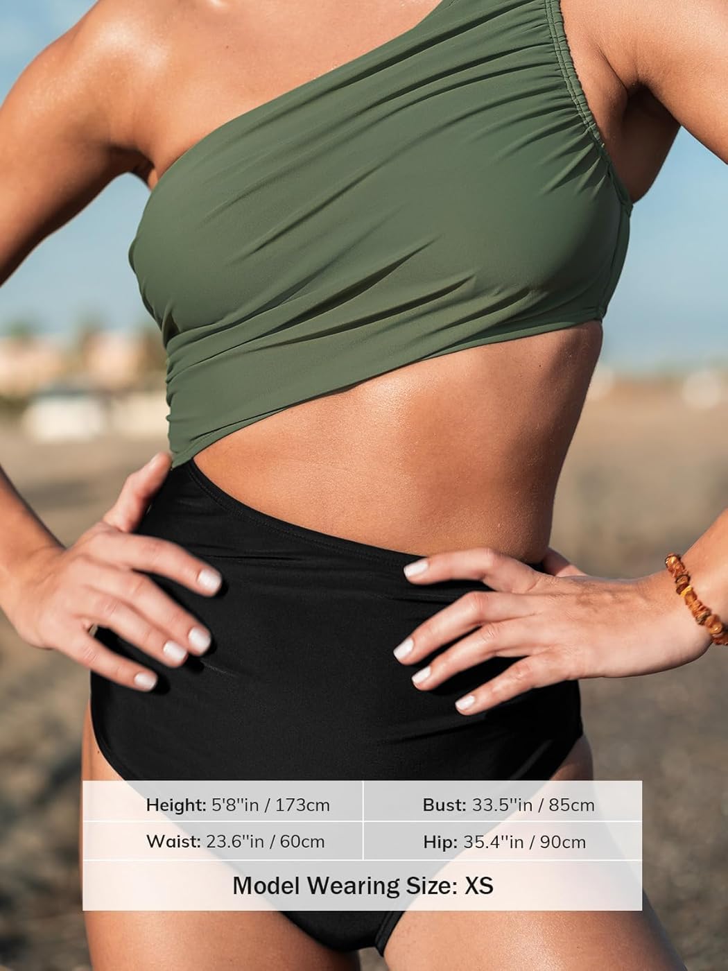 Costum de baie L - CUPSHE One Shoulder Color Block Side Cutout Ruched