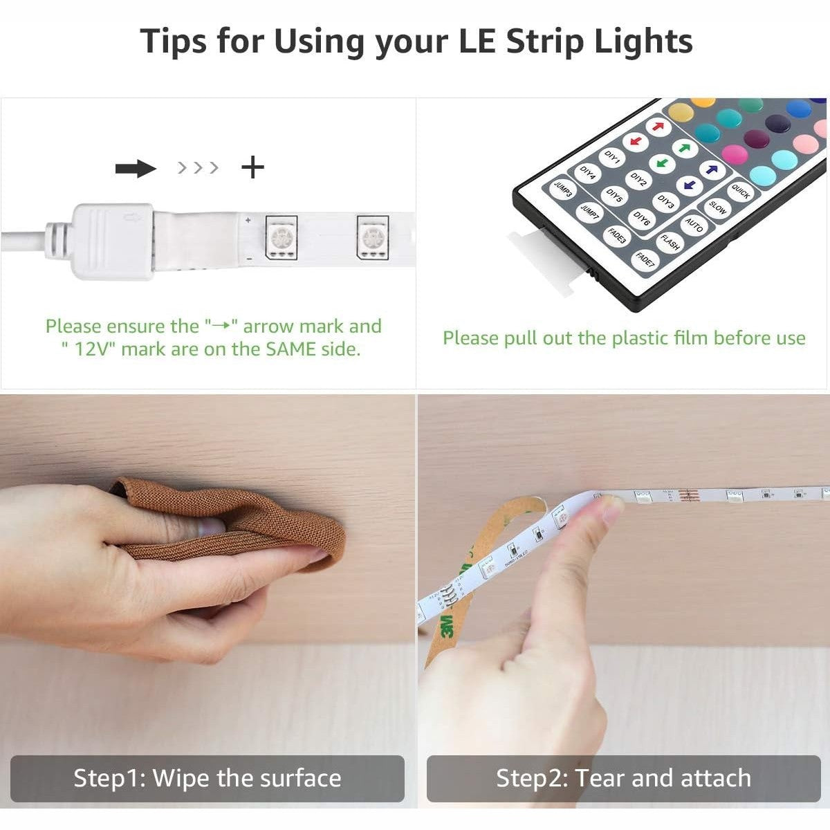 LE LED Strip 15 m, LED Strip, RGB Band, 5050 SMD LED Strips, 12 V, Self-Adhesive Light Strip with 44 Button Remote Control, Flexible LED Strip, LED Fairy Lights for Home, Party, Bar, TV, (2 x 7.5 m)