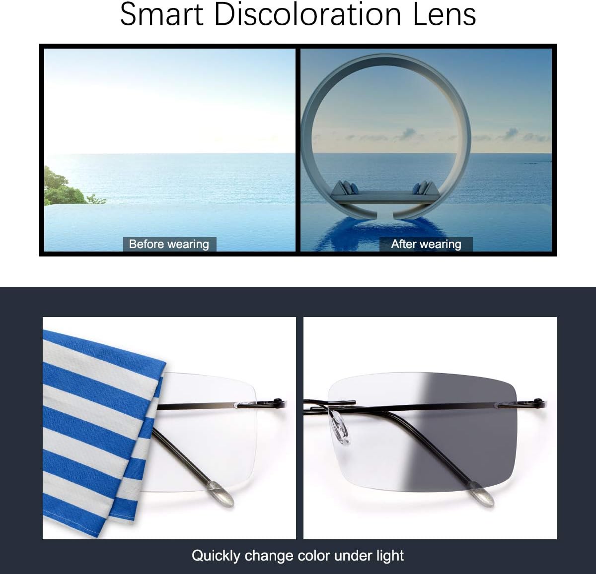 YIMI Photochromic Progressive Multifocus Transition Reading Glasses Sunglasses Sun Readers Blue Light Blocking Computer Eyewear